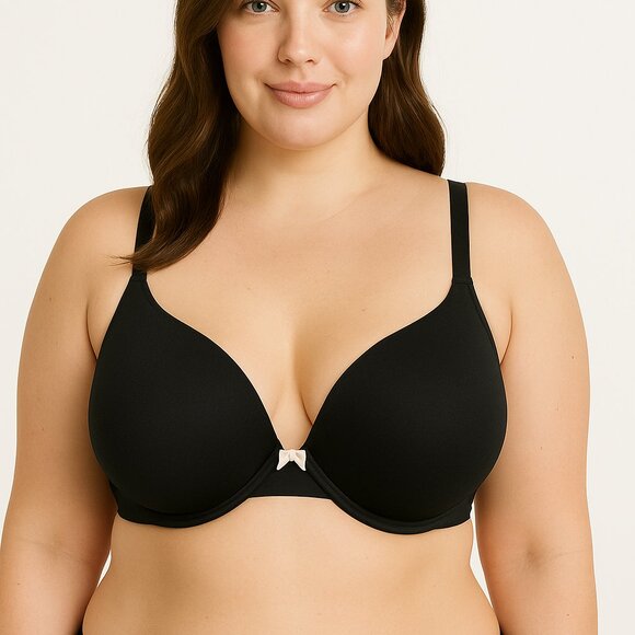 Lane Bryant Cacique Womens Bra Cotton Boost Plunge Size 42G Black Bow - Picture 5 of 8